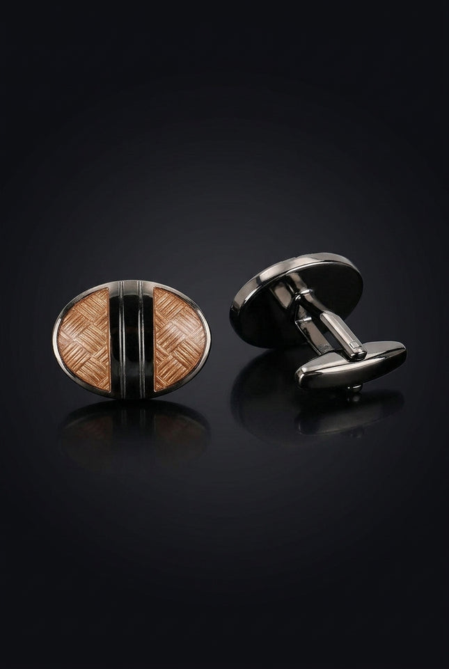 Copy Of Brushed Herringbone Stainless Steel Cufflinks Brown Chrome - pair