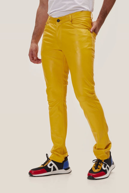 Lambskin Leather Pants - Yellow