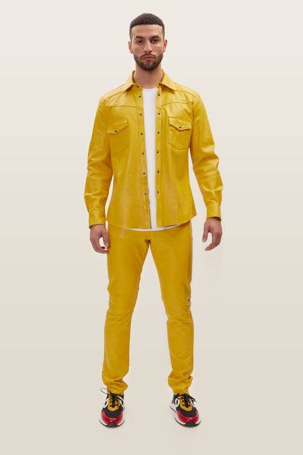 Lambskin Leather Pants - Yellow