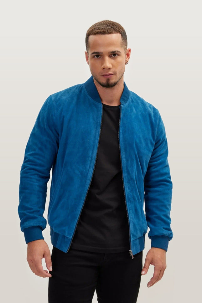 Lambskin Suede Bomber - Blue