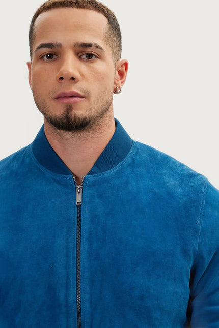 Lambskin Suede Bomber - Blue