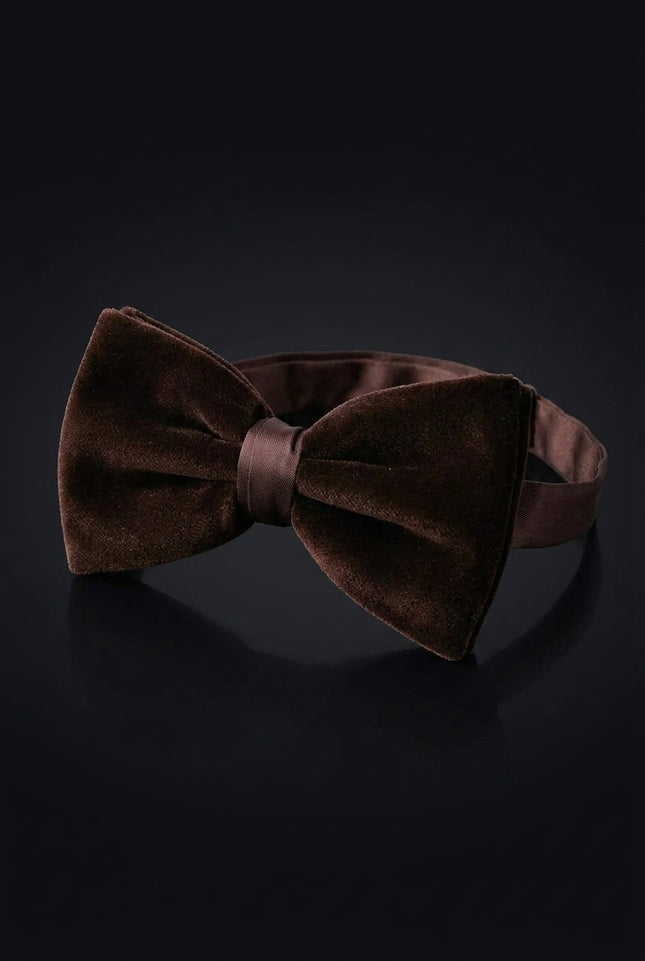 Cotton Velvet Pre-Tied Bow Tie - Brown - angle