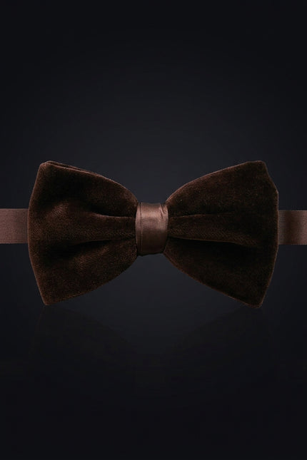 Cotton Velvet Pre-Tied Bow Tie - Brown - front
