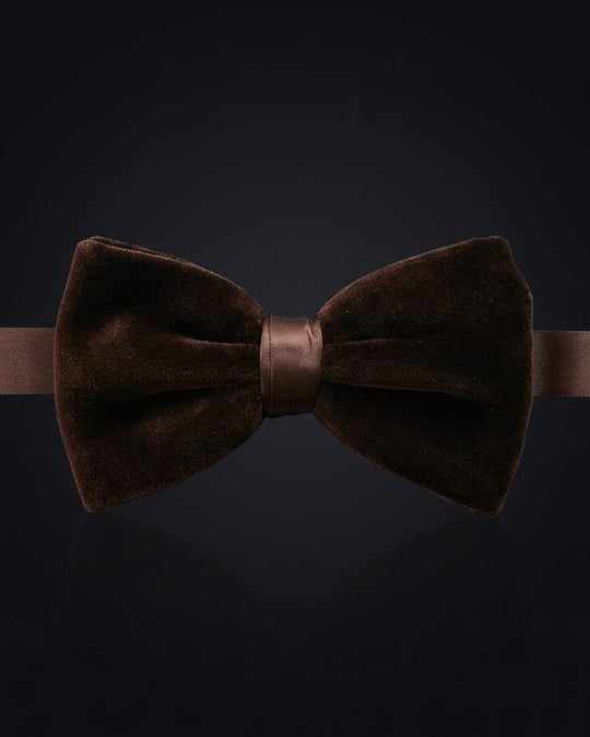 Cotton Velvet Pre-Tied Bow Tie - Brown - front