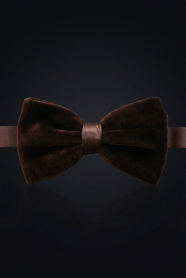 Cotton Velvet Pre-Tied Bow Tie - Brown - front