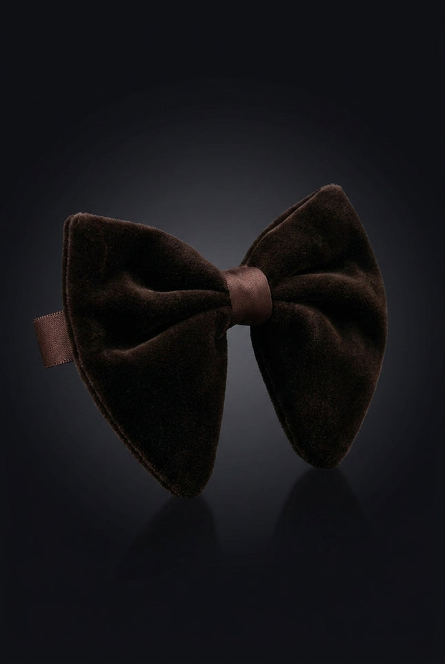 Velvet Pre-Tied Bow Tie - Brown - angle