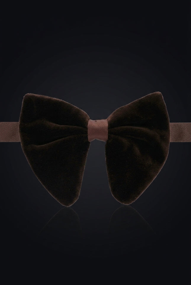 Velvet Pre-Tied Bow Tie - Brown - front