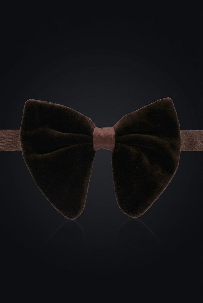 Velvet Pre-Tied Bow Tie - Brown - front