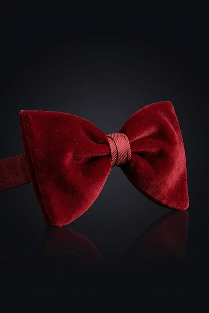 Cotton Velvet Pre-Tied Bow Tie - Dark Red - angle