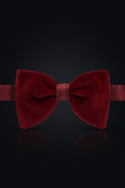 Cotton Velvet Pre-Tied Bow Tie - Dark Red - front