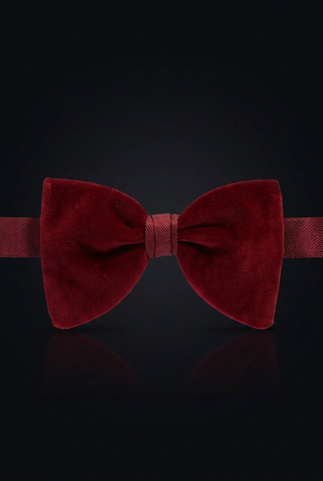 Cotton Velvet Pre-Tied Bow Tie - Dark Red - front