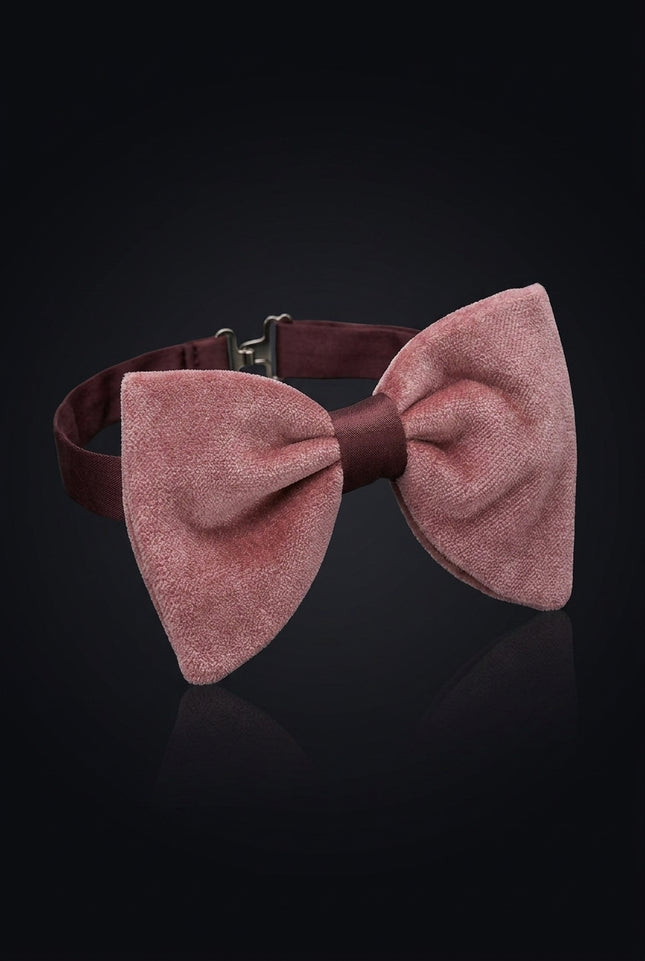 Velvet Pre-Tied Bow Tie - Pink - angle