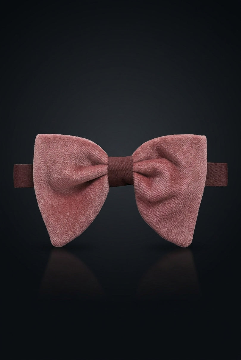 Velvet Pre-Tied Bow Tie - Pink - front