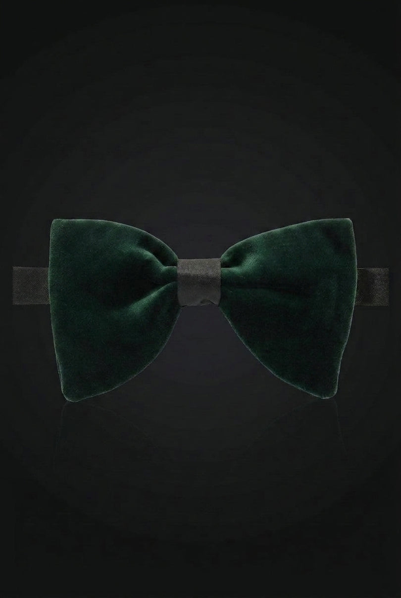 Velvet Pre-Tied Bow Tie - Green - front