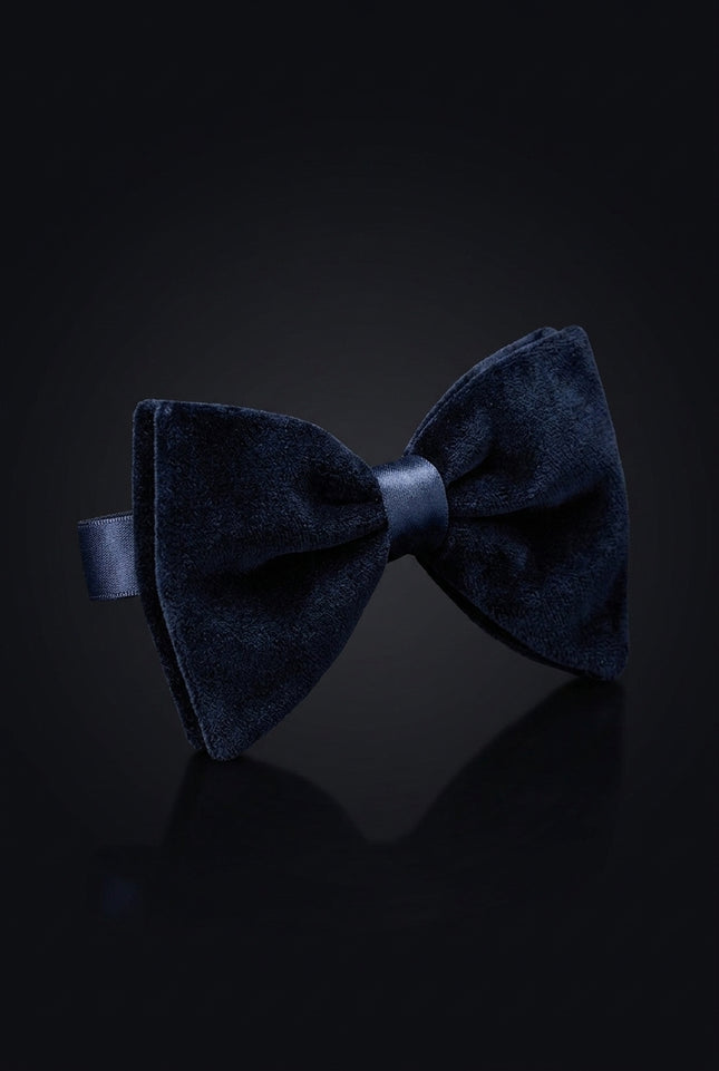 Pre-Tied Velvet Bow Tie - Navy - angle