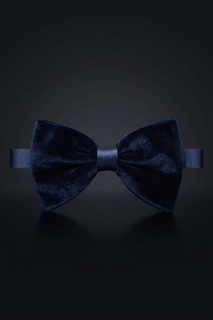 Pre-Tied Velvet Bow Tie - Navy - front