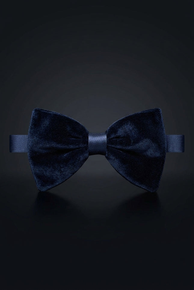Pre-Tied Velvet Bow Tie - Navy - front