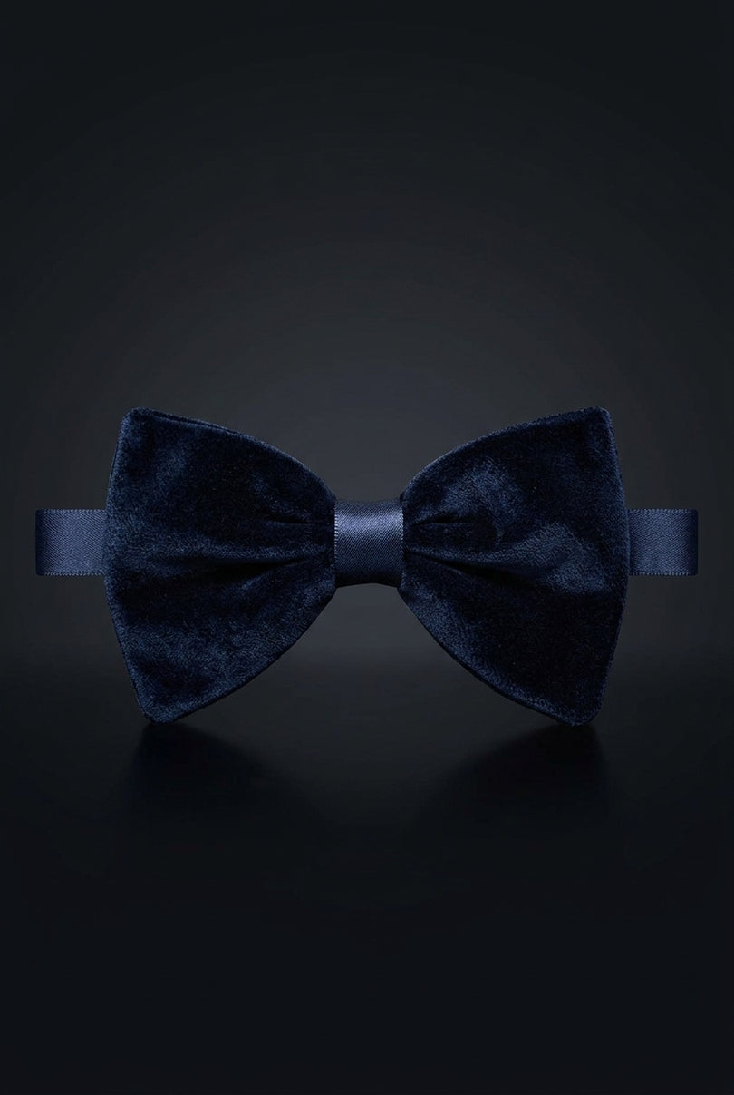 Pre-Tied Velvet Bow Tie - Navy - front