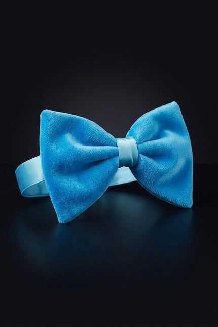 Cotton Velvet Bow Tie - Blue - angle