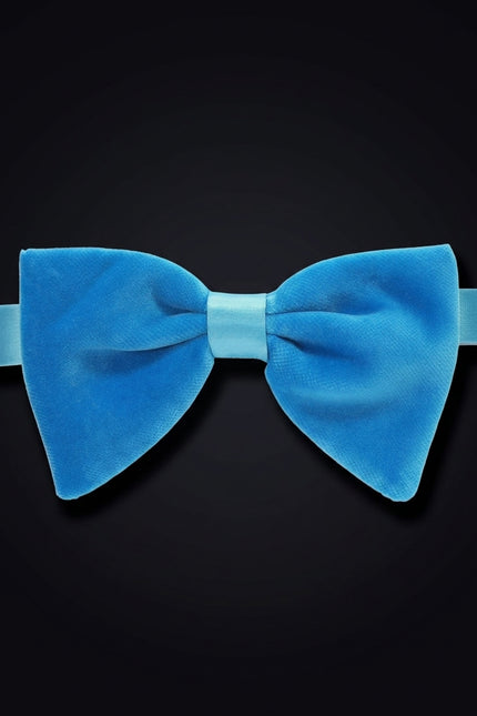 Cotton Velvet Bow Tie - Blue - front
