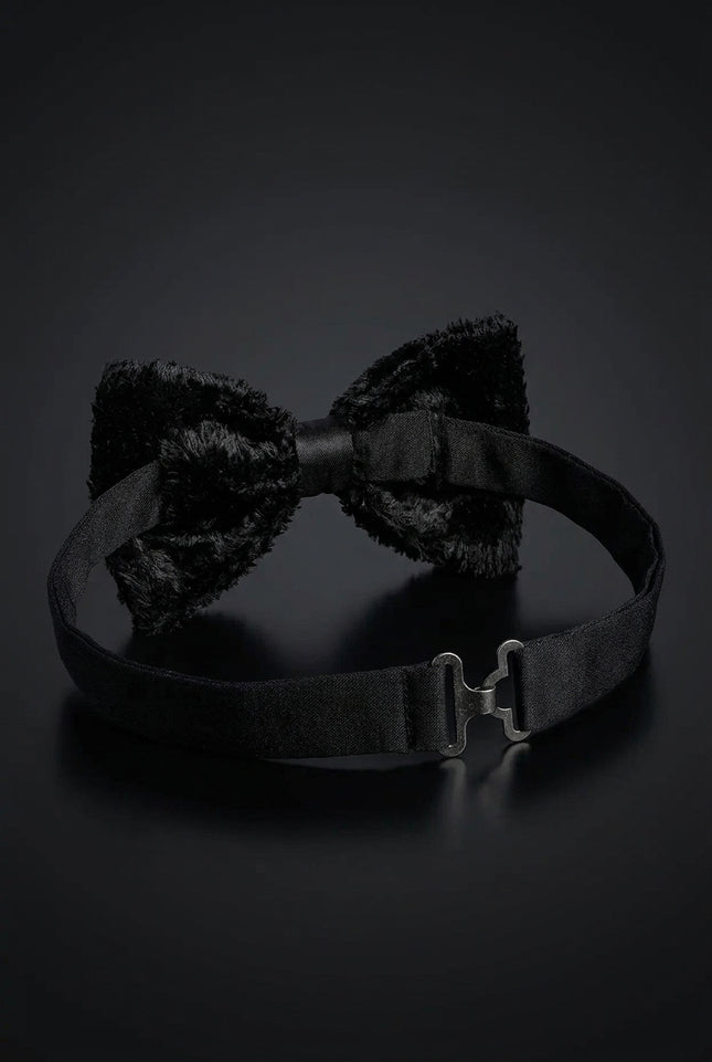 Pre-Tied Cotton Velvet Bow Tie - Black - angle