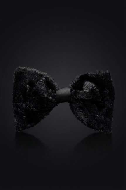 Pre-Tied Cotton Velvet Bow Tie - Black - front
