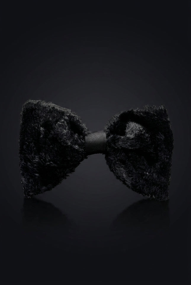 Pre-Tied Cotton Velvet Bow Tie - Black - front