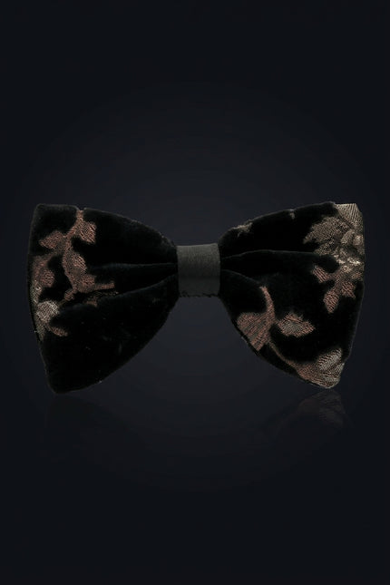 Cotton Velvet Pre-Tied Bow Tie - Black Gold - front