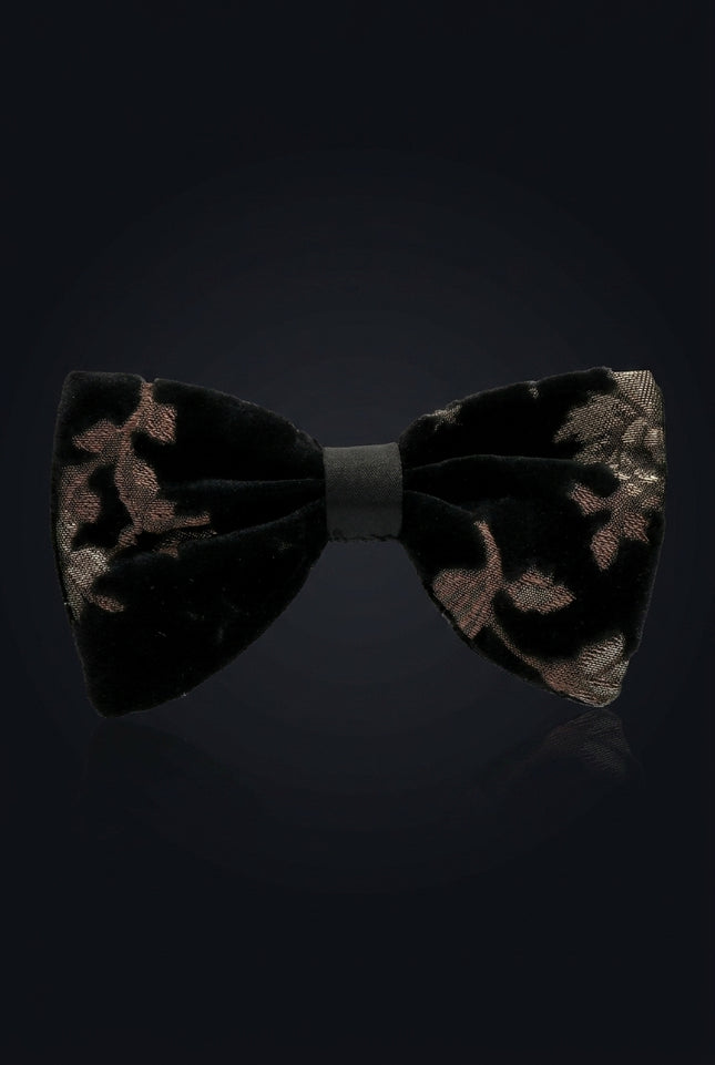 Cotton Velvet Pre-Tied Bow Tie - Black Gold - front