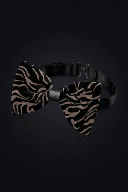 Cotton Velvet Pre-Tied Bow Tie - Black Beige - angle