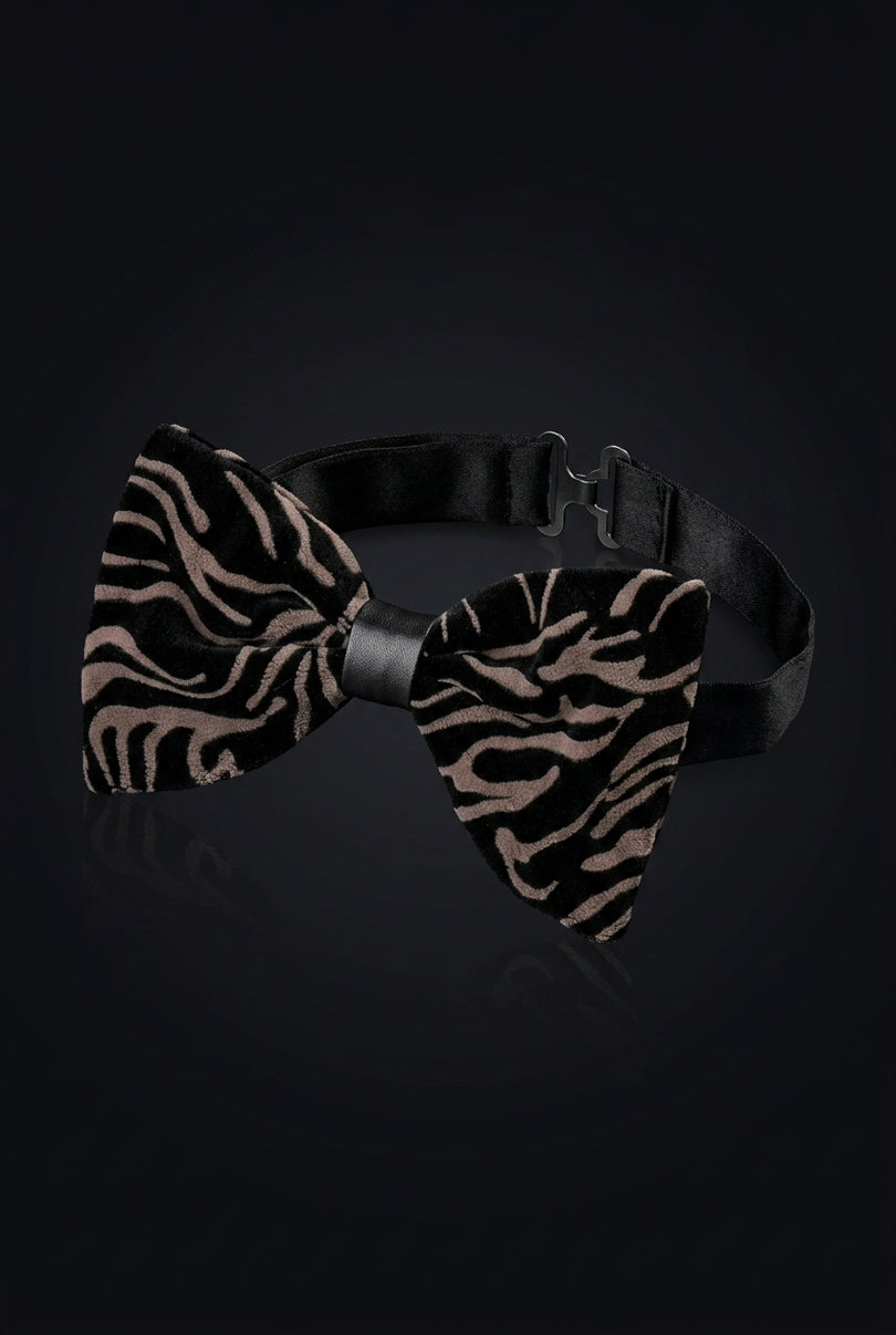 Cotton Velvet Pre-Tied Bow Tie - Black Beige - angle