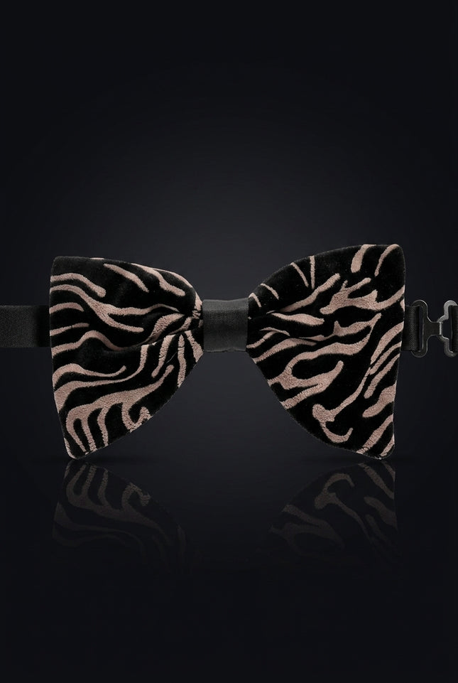 Cotton Velvet Pre-Tied Bow Tie - Black Beige - front