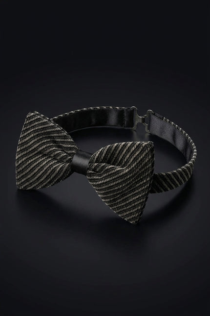Cotton Velvet Pre-Tied Bow Tie - Black Beige - angle