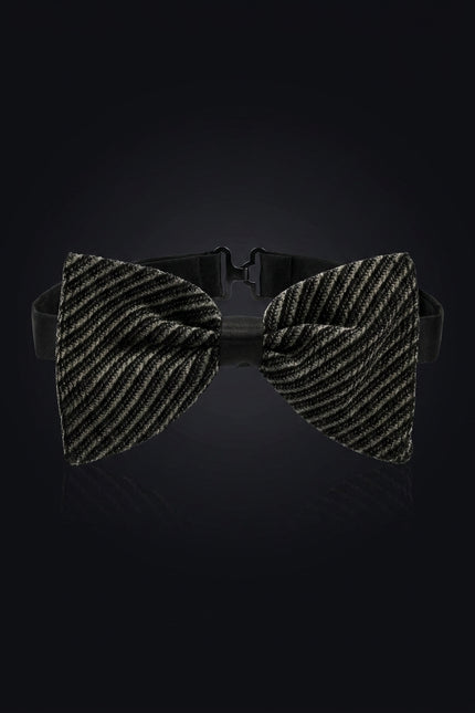 Cotton Velvet Pre-Tied Bow Tie - Black Beige - front