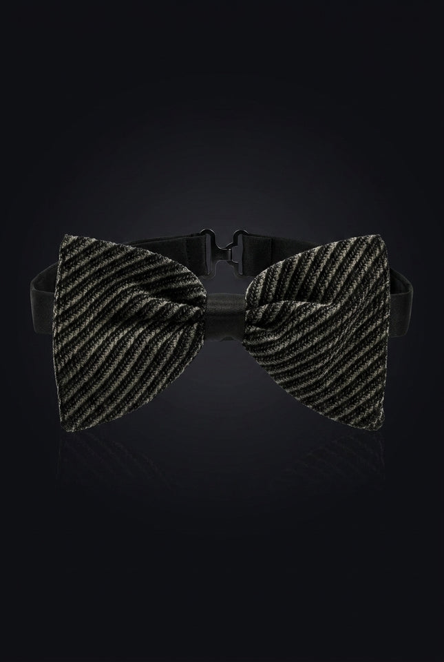 Cotton Velvet Pre-Tied Bow Tie - Black Beige - front