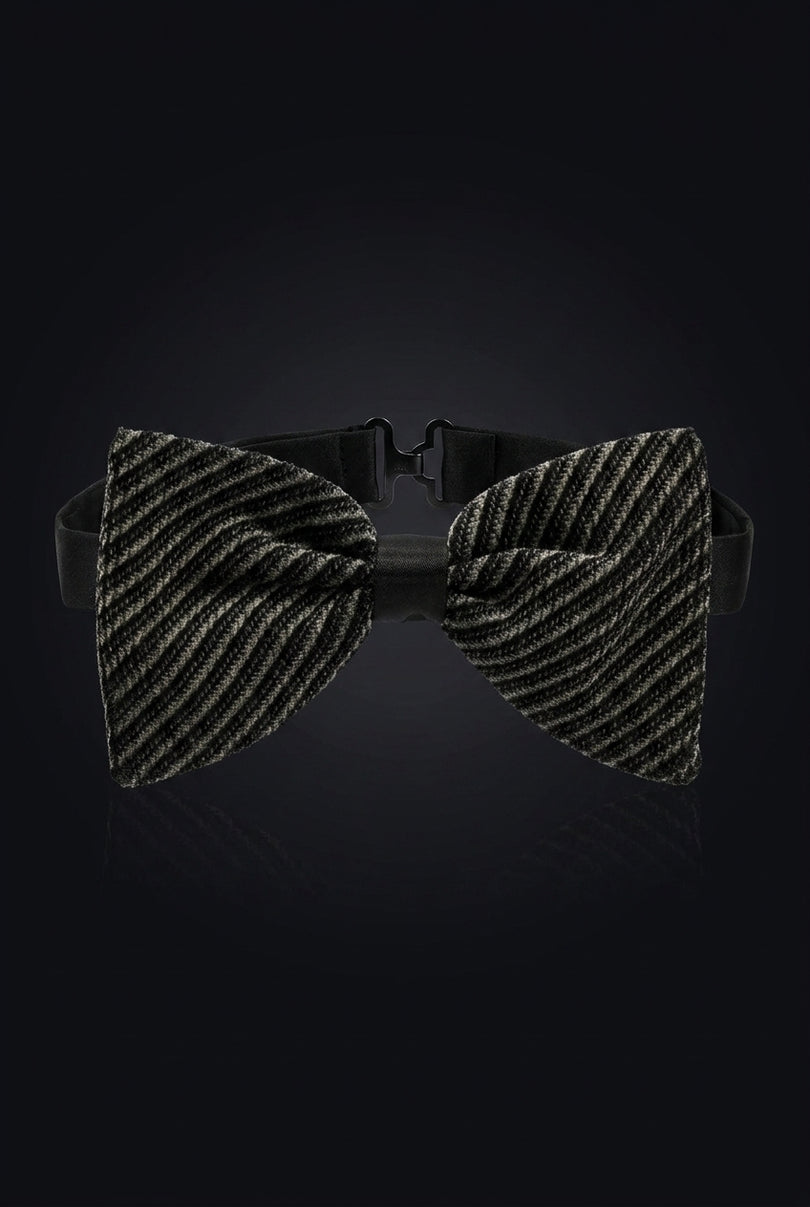 Cotton Velvet Pre-Tied Bow Tie - Black Beige - front
