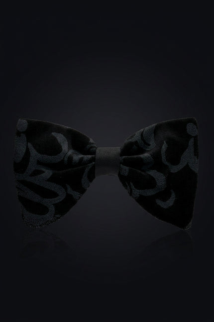 Cotton Velvet Pre-Tied Bow Tie - Black Grey - front