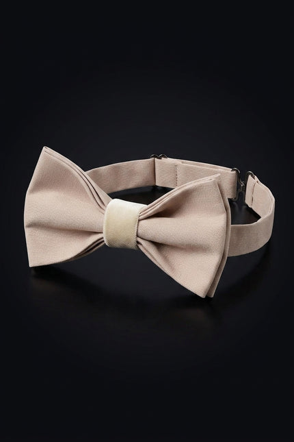 Cotton Velvet Pre-Tied Bow Tie - Beige - angle