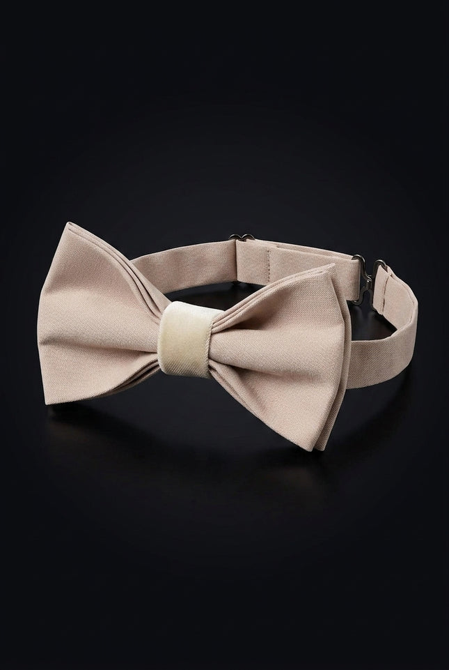 Cotton Velvet Pre-Tied Bow Tie - Beige - angle