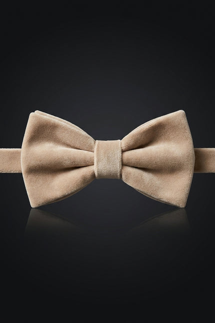 Cotton Velvet Pre-Tied Bow Tie - Beige - front