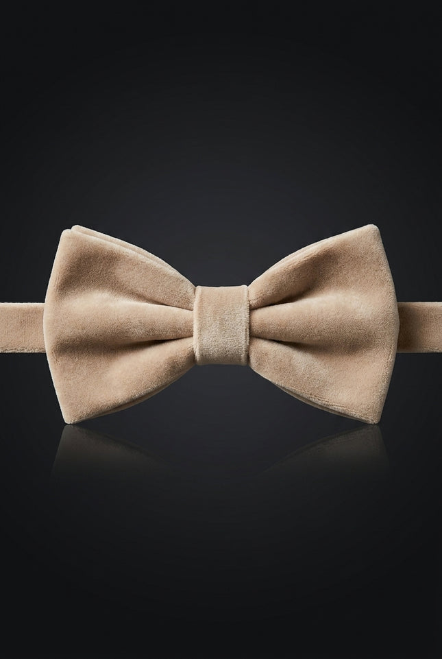Cotton Velvet Pre-Tied Bow Tie - Beige - front