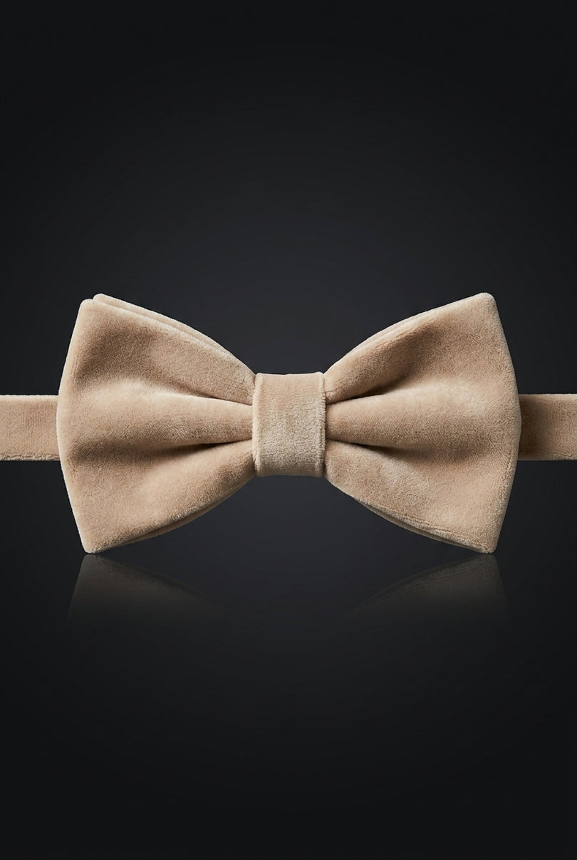 Cotton Velvet Pre-Tied Bow Tie - Beige - front