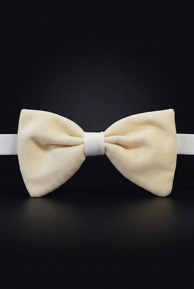 Cotton Velvet Pre-Tied Bow Tie - Beige - front