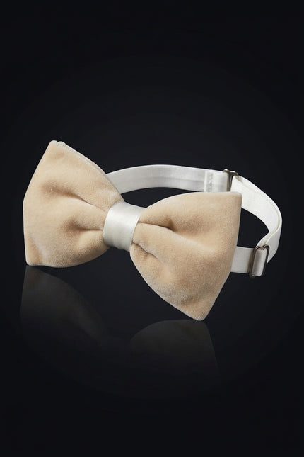Cotton Velvet Bow Tie - Beige - angle