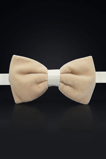 Cotton Velvet Bow Tie - Beige - front