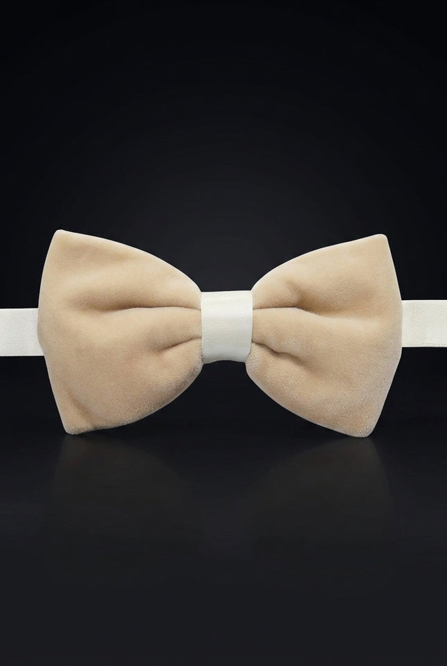 Cotton Velvet Bow Tie - Beige - front