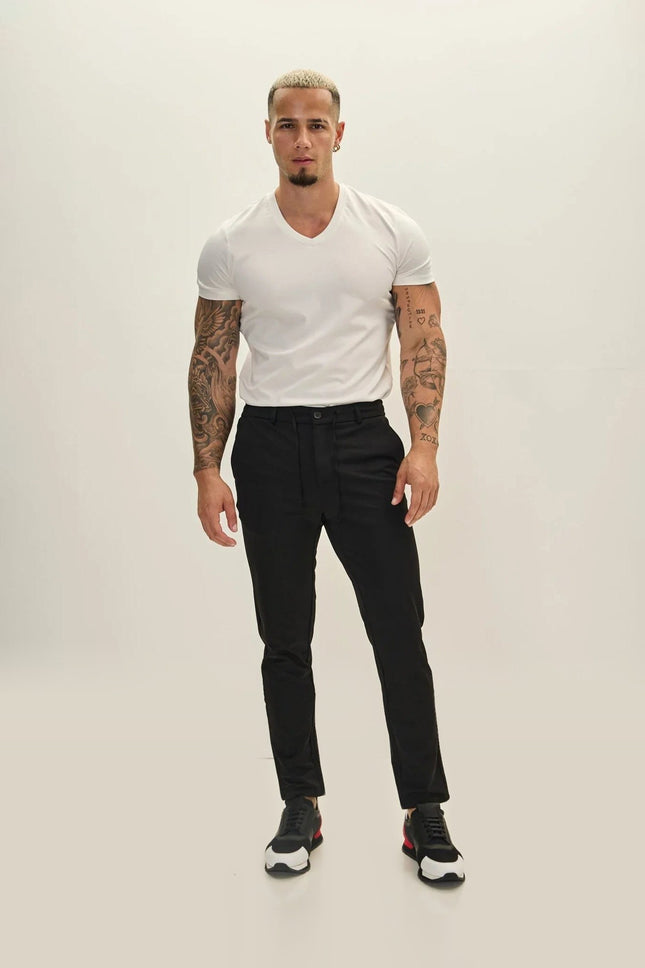 Fitted Drawstring Casual Pants - Black