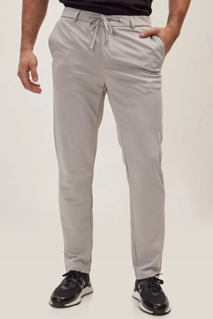 Fitted Drawstring Casual Pants - Grey