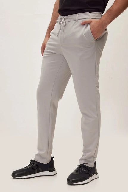 Fitted Drawstring Casual Pants - Grey