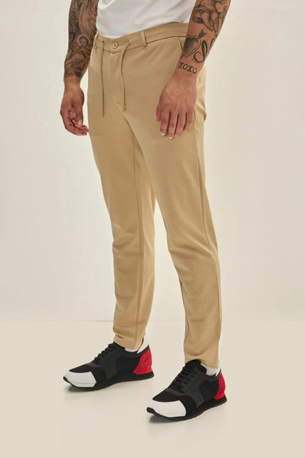 Fitted Drawstring Casual Pants - Stone